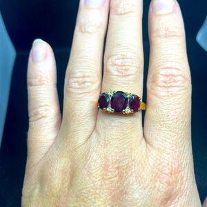 *SOLD*Tri Garnet with mini CZ Accents Fashion Ring (Size 8.5)